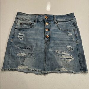American Eagle Outfitters Blue Distressed Mini Skirt